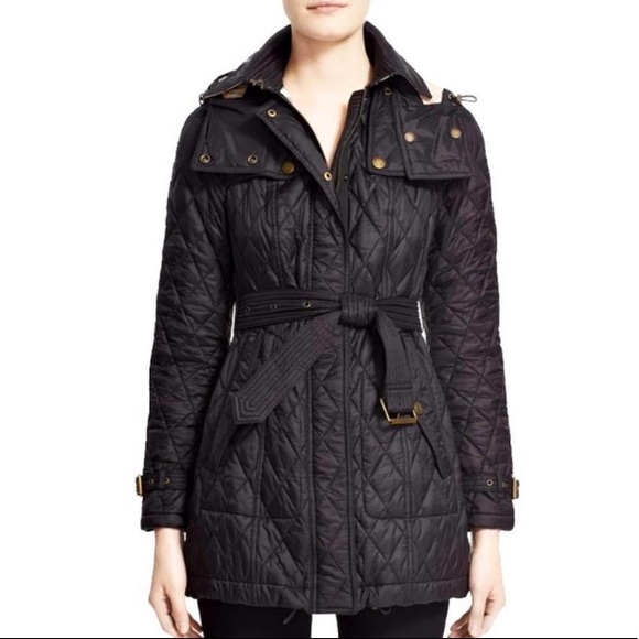 Burberry black finsbridge belted quilted check jacket Clearance
